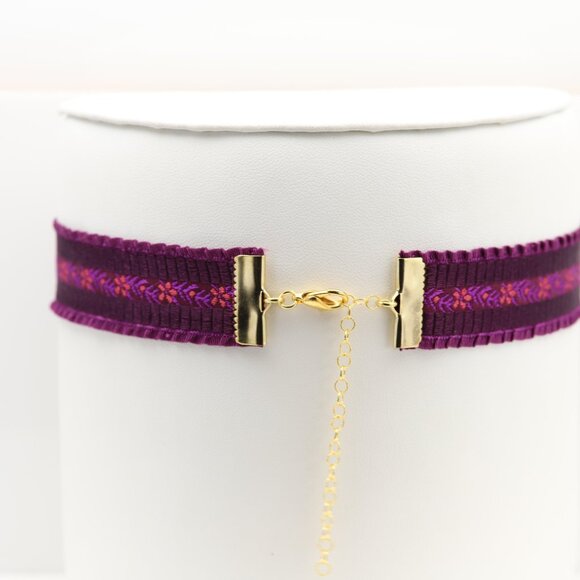Purple Tone Choker Adjustable Length Fancy Texture Wide chokers (#80) - Picture 5 of 8
